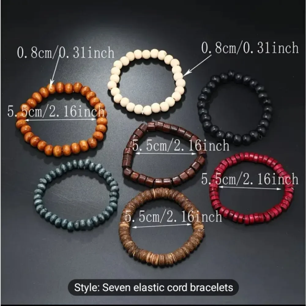 Men's beaded‎ bracelets set 7pc black brown white new e65